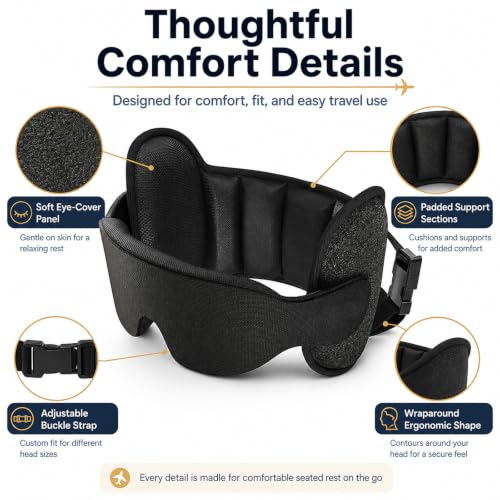Travel Pillow with Eye Mask Support - Adjustable U-Shaped Neck Cushion