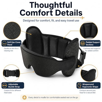 Travel Pillow with Eye Mask Support - Adjustable U-Shaped Neck Cushion