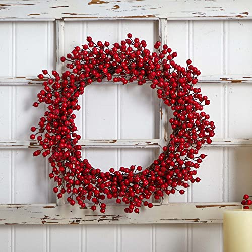 Artificial Red Berry Holiday Wreath - 22 Inch Indoor Wall Decor