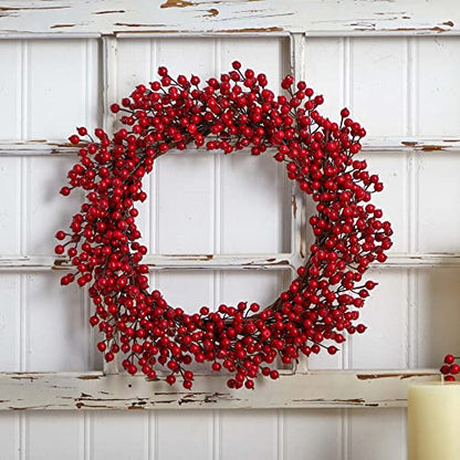 Artificial Red Berry Holiday Wreath - 22 Inch Indoor Wall Decor
