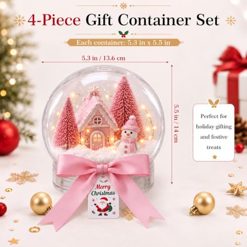 Christmas Snow Globe DIY Kit - Clear Plastic Globe with Decorations & Bow