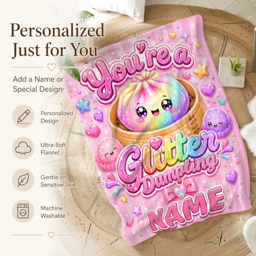 Pink Personalized Girls Dumpling Blanket - Custom Kids Throw