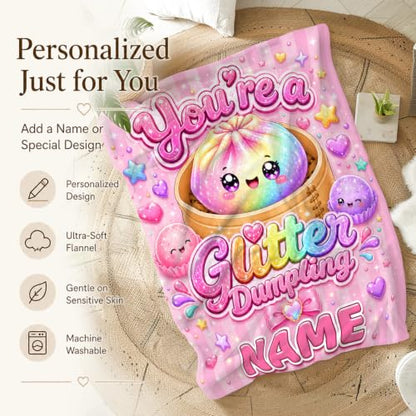 Pink Personalized Girls Dumpling Blanket - Custom Kids Throw