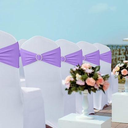 Babenest Spandex Chair Sashes - 100PCS Premium Stretch Covers with Buckle Slider for Weddings & Events | Purple