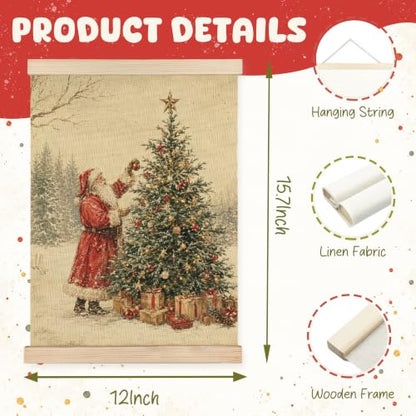 Christmas Wall Art Decor - Santa Claus Poster for Festive Home Decoration - 12x16 Inches - Variation: Christmas Tree Santa Claus