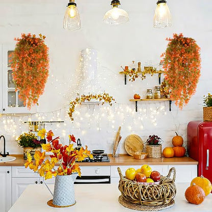 4Pcs Faux Fall Hanging Plants Orange for Outdoor & Indoor Decor