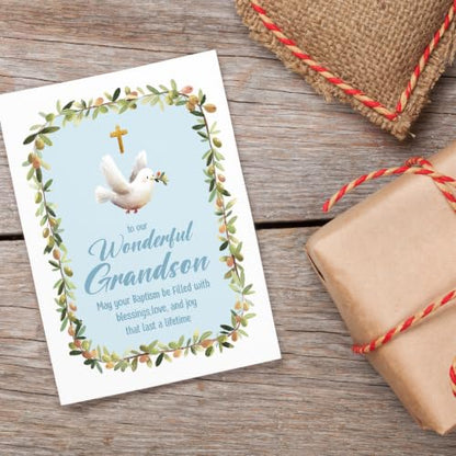 Grandson Baptism Card with Envelope - Christening Greeting Card 5x7 inches