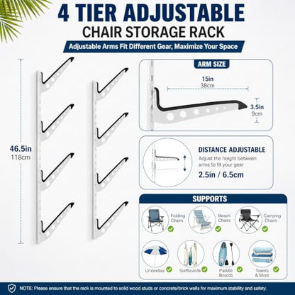 4-Tier Wall Mount Camping Chair & Surfboard Storage Rack for Garage