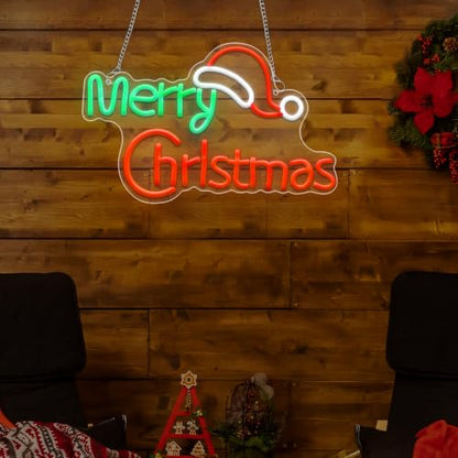 LED Neon Sign Christmas Wall Light with Santa Hat - USB Powered Decor