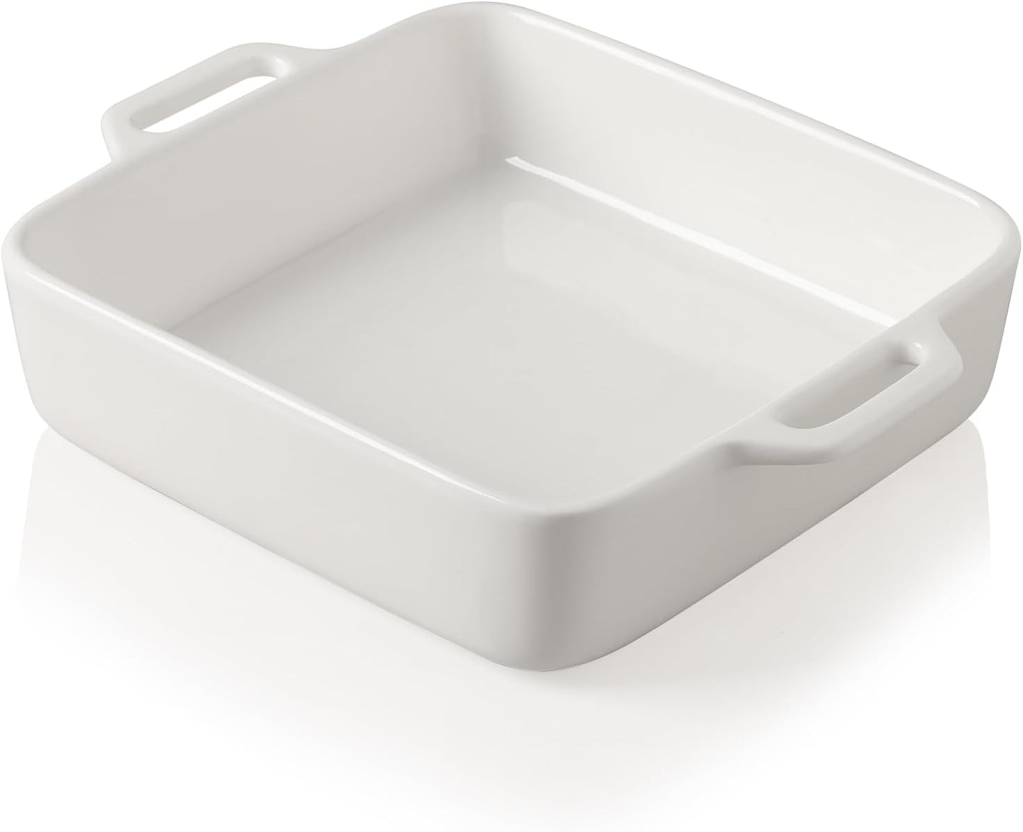 Sweejar 8x8 Baking Pan - Ceramic Casserole Dish with Double Handles | 2 QT White Square Dish for Brownies & Lasagna