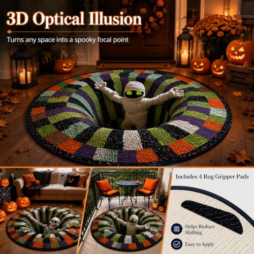 Halloween 3D Candy Corn Optical Illusion Rug - Indoor Round Mat, 80cm/31.5in Variation D
