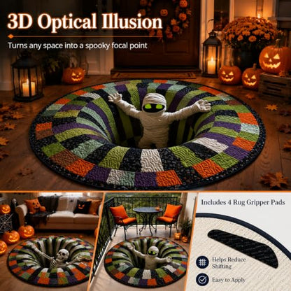Halloween 3D Candy Corn Optical Illusion Rug - Indoor Round Mat, 80cm/31.5in Variation D