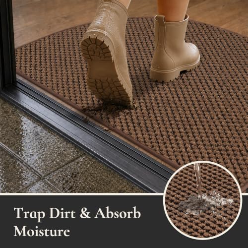 Dirt Trapper Half Circle Door Mat 17x30 Inches Brown Non-Slip Entryway Rug