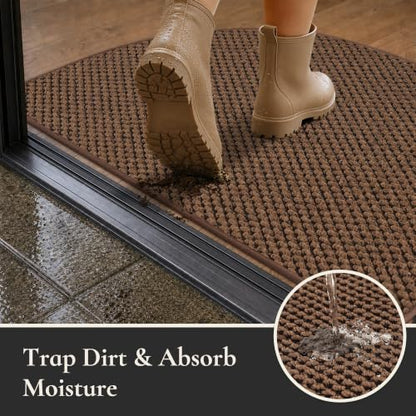 Dirt Trapper Half Circle Door Mat 17x30 Inches Brown Non-Slip Entryway Rug