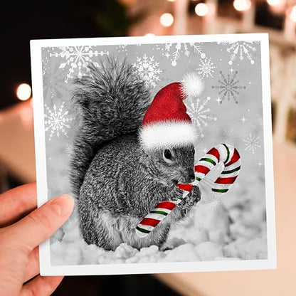Christmas Squirrel Greeting Card with Envelope - Holiday Winter Scene