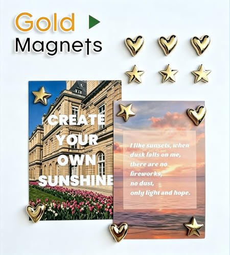 Gold Heart & Star Magnet Set - 20pcs, Office & Kitchen Decor