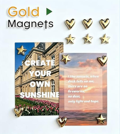 Gold Heart & Star Magnet Set - 20pcs, Office & Kitchen Decor