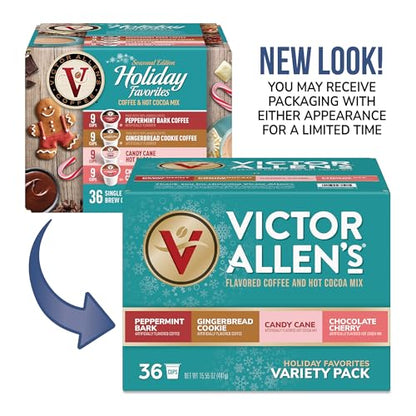 Victor Allen's Coffee Holiday Favorites Coffee & Hot Cocoa Mix Variety Pack, 36 Count, Single Serve K-Cup & Coffee Pods for Keurig K-Cup Brewers