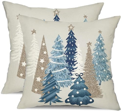 Christmas Pillow Covers 18x18 Inch Set of 2 Off-White Xmas Tree Decor for Home Couch