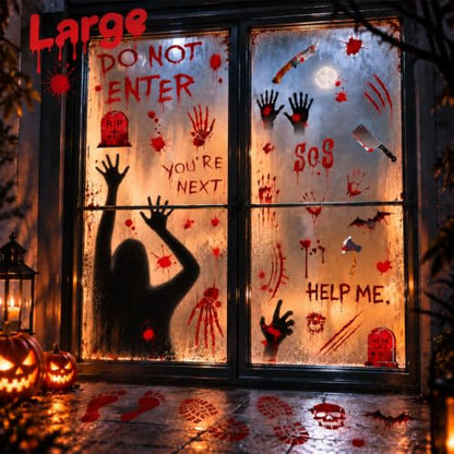 Large Halloween Bloody Window Clings Floor Decals & Temporary Tattoos Set