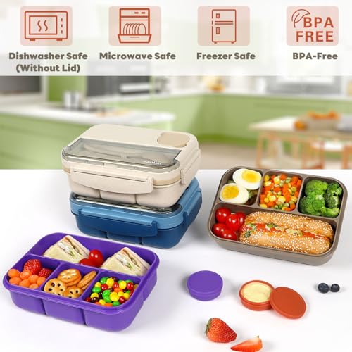 danliar Bento Box for Kids 44oz 4-Compartment Bento Box Adult Lunch Box with 2 Dressing Containers, Leakproof Lunch Containers, Built-in Utensil Set, Ideal for School & On-the-Go, BPA-Free (Blue)