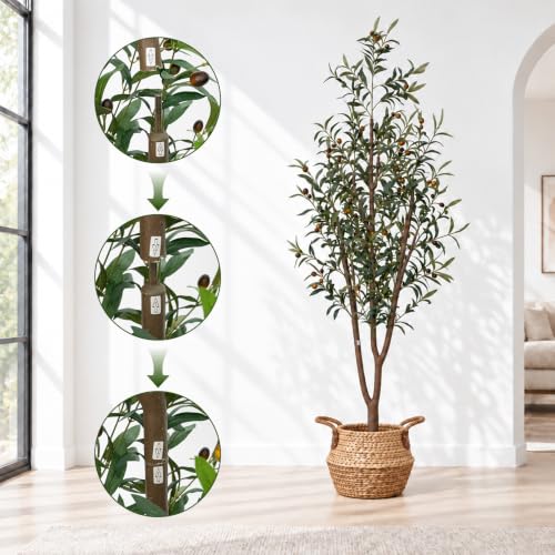 7FT Artificial Olive Trees with Baskets - Faux Tall Tree Set, Olive Variation