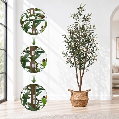 7FT Artificial Olive Trees with Baskets - Faux Tall Tree Set, Olive Variation