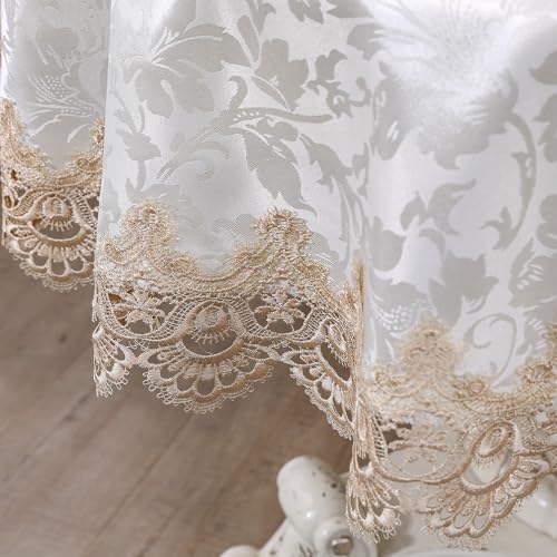 Light Brown 70-Inch Round Lace Tablecloth for Dining & Holiday Events
