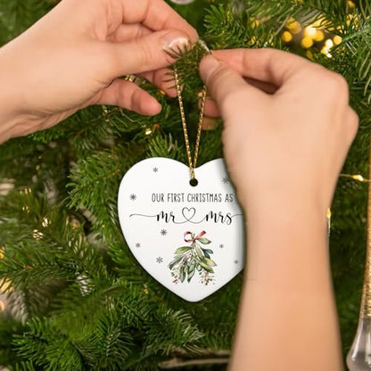 Our First Christmas as Mr & Mrs Heart Ornament - Wedding Gift, Bridal Decor