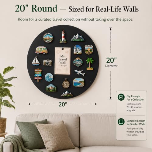 Matte Black 20-Inch Round Travel Magnet Board for Souvenir Displays