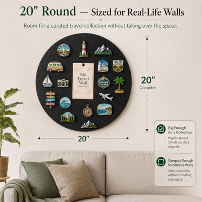 Matte Black 20-Inch Round Travel Magnet Board for Souvenir Displays