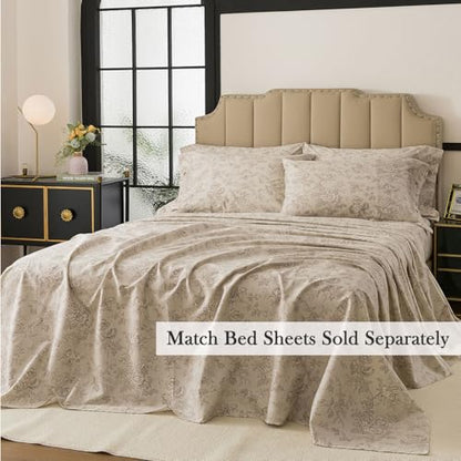 FADFAY Full Size Taupe Mocha Floral Duvet Cover Set – 3-Piece Cotton Bedding