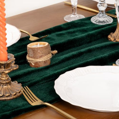 Green Velvet Table Runner Cloth - 20 x 120 Inches, Pack of 4 - Elegant Wedding Party Decor