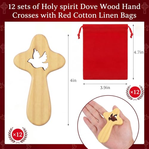 Holy Spirit Dove Pocket Cross Set with Red Velvet Pouches - Christian Prayer Accessory