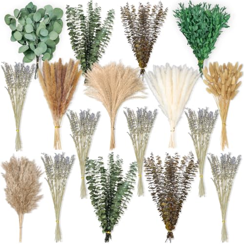 275 pcs Dried Flower Bouquet with Eucalyptus Lavender Pampas Grass for Rustic Decor