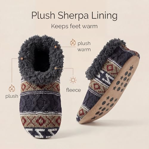 Men's Fuzzy Slippers 2-Pack with Non-Slip Soles - Grey & Navy, Size 12-13