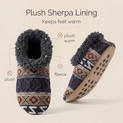 Men's Fuzzy Slippers 2-Pack with Non-Slip Soles - Grey & Navy, Size 12-13