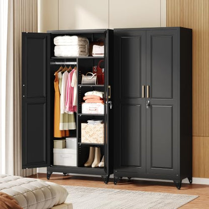 71" Tall Metal Armoire Wardrobe Closet with Shelves and Doors