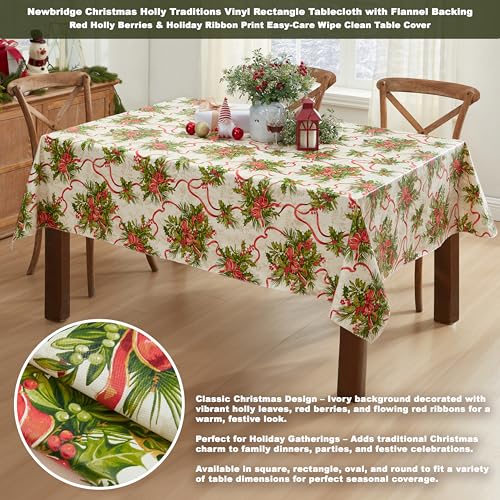 Newbridge Christmas Holly Traditions 60 x 120 Rectangle Vinyl Tablecloth