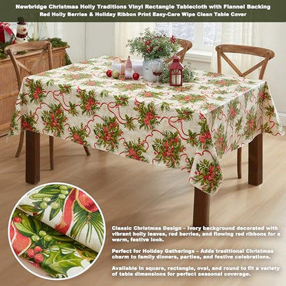 Newbridge Christmas Holly Traditions 60 x 120 Rectangle Vinyl Tablecloth
