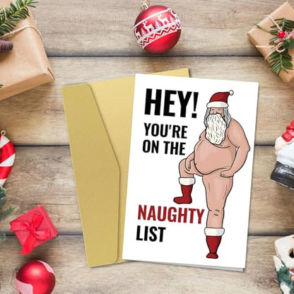 Funny Naughty Santa Christmas Card for Him & Her - NT