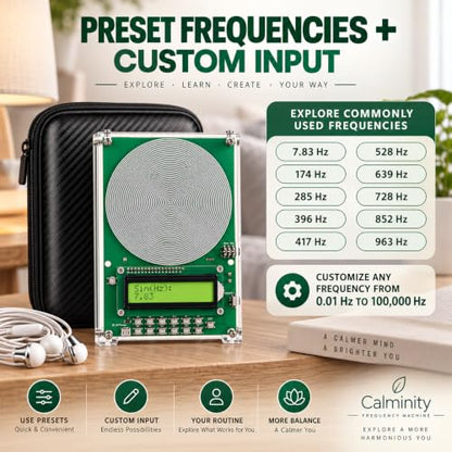 Calminity Green Frequency Machine – 7.83Hz Schumann Resonance Generator with Adjustable 0.01Hz-200kHz Range
