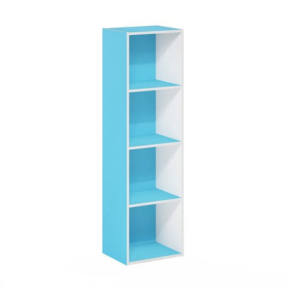 Furinno PASIR Book Shelf, 4-Tier Modern Bookshelf, Open Shelves Bookcase 9 x 12 x 42, Easy Assembly, for Living Room, Bedroom, Home Office, Light Blue/White