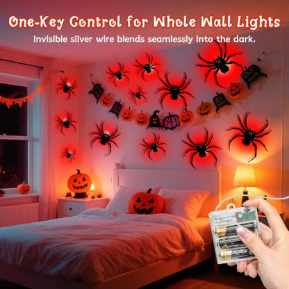 Halloween Spider Fairy Lights Wall Decor with Timer - 20 Pack Lighted Bats & Spiders