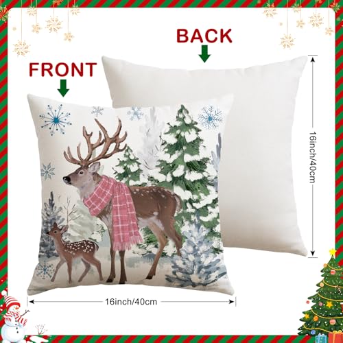 Artscope Christmas Throw Pillow Covers 16x16 Inch Set of 4 Pink Holiday Home Decor