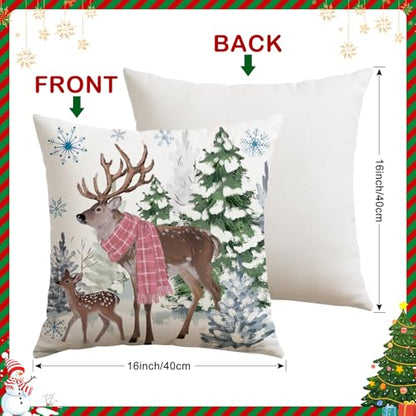 Artscope Christmas Throw Pillow Covers 16x16 Inch Set of 4 Pink Holiday Home Decor