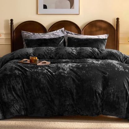 BEDELITE King Size Velvet Duvet Cover Set - Black Ice-Floral 3-Piece