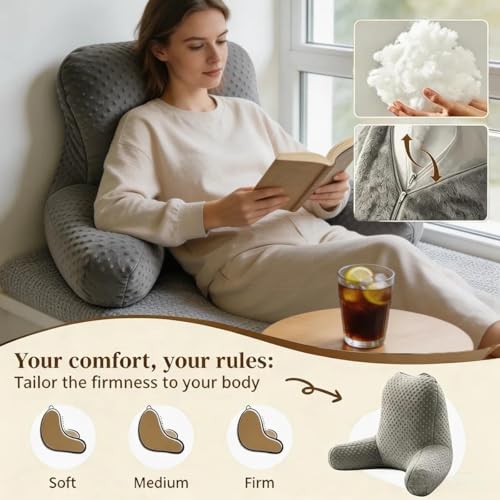 Adult Reading Pillow for Sitting in Bed Back Support Cushion Dark Grey