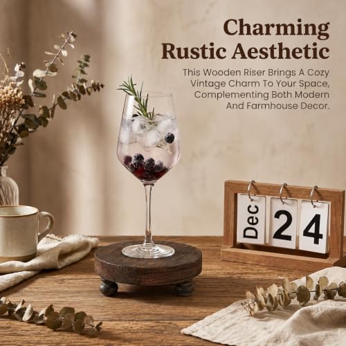 Wood Riser for Display Stand - Round Elevated Wooden Platform, Brown