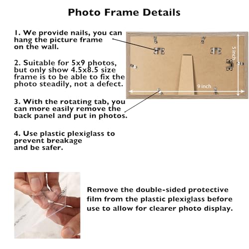 JCJMY 5x9 Picture Frame Rustic Brown for Wall Hanging or Tabletop, Wall Mounting Horizontally or Vertically, 5 x 9 Wall Gallery Poster Photo Frame with Shatter Resistant Plexiglass, Rustic Brown